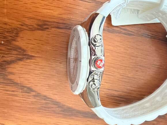 MICHELE Womens Tahitian Watch 39mm Silver, Stainless Steel, White Silicone Strap - Picture 14 of 16